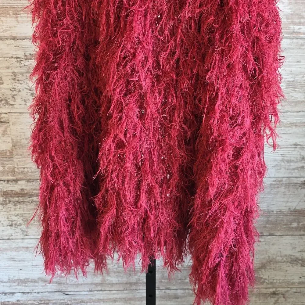 Vertigo Paris Red Fuzzy Open Front Vest Womens Size XS/S NWT